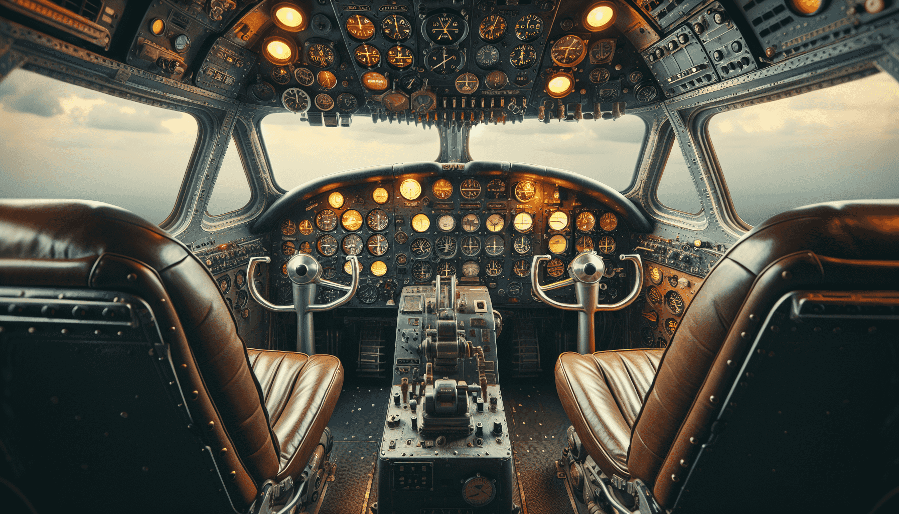 Cockpit d'un aéronef avec instruments rétro