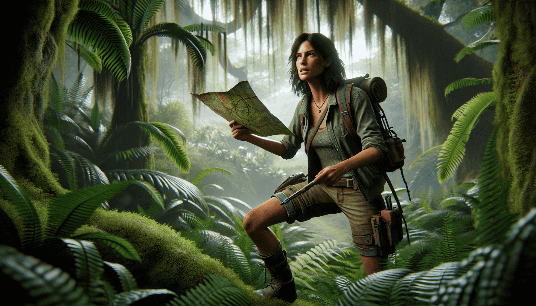 Personnage principal explorant une île mystérieuse